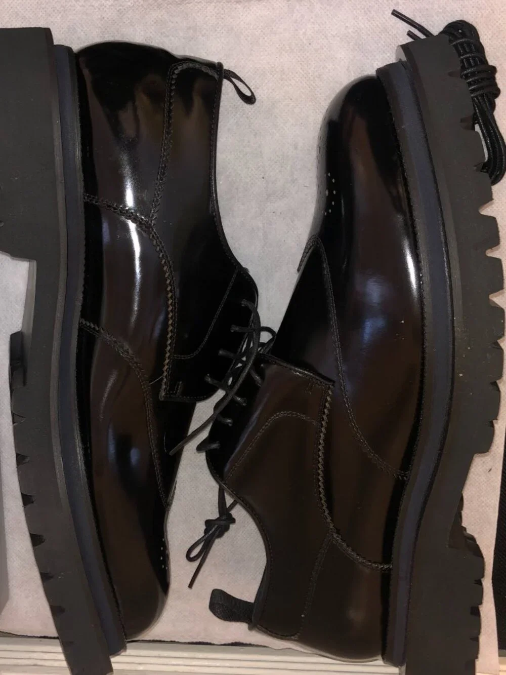 NIB DIVINCH Mens Black Leather Wingtip Brogue Lug Sole Derby Shoes Size 13